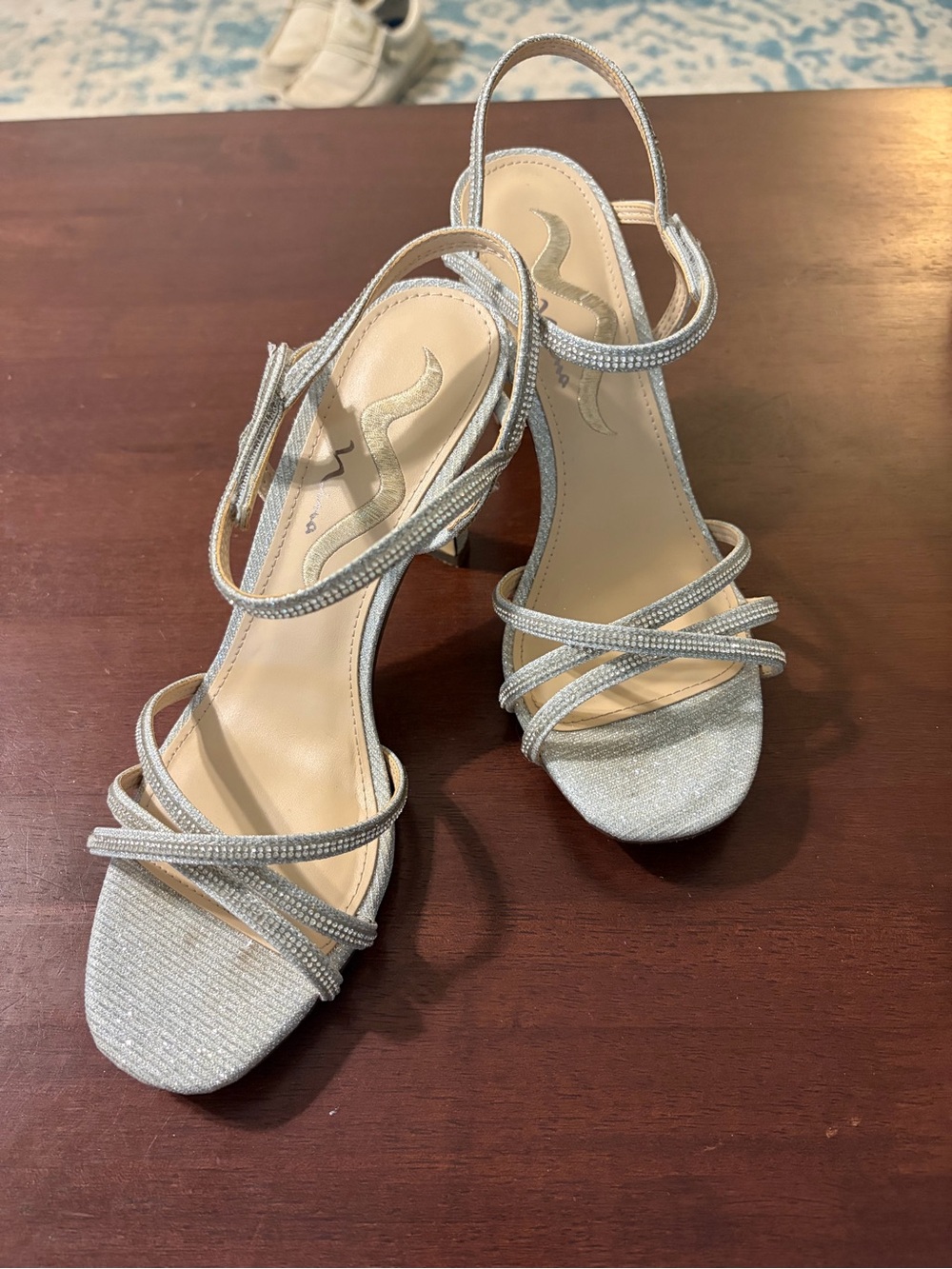 Nina Silver Rhinestone Strappy Evening Heels
